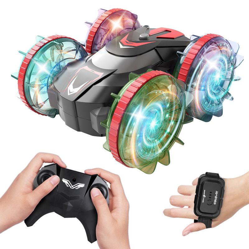 2 In 1 Amphibious RC Car Waterproof Stunt Car with Wrist Controller 4WD 360° Rotating Gesture Car with RGB Lights for Kids Aged 6+_voghion.com