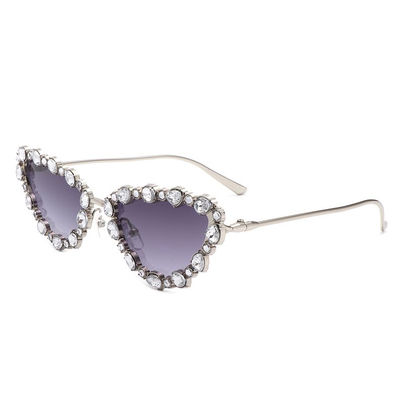 Novos óculos de sol olho de gato com diamantes, personalizados, totalmente em metal, triângulo geométrico, feitos à mão, com diamantes, com bordas cruzadas_voghion.com