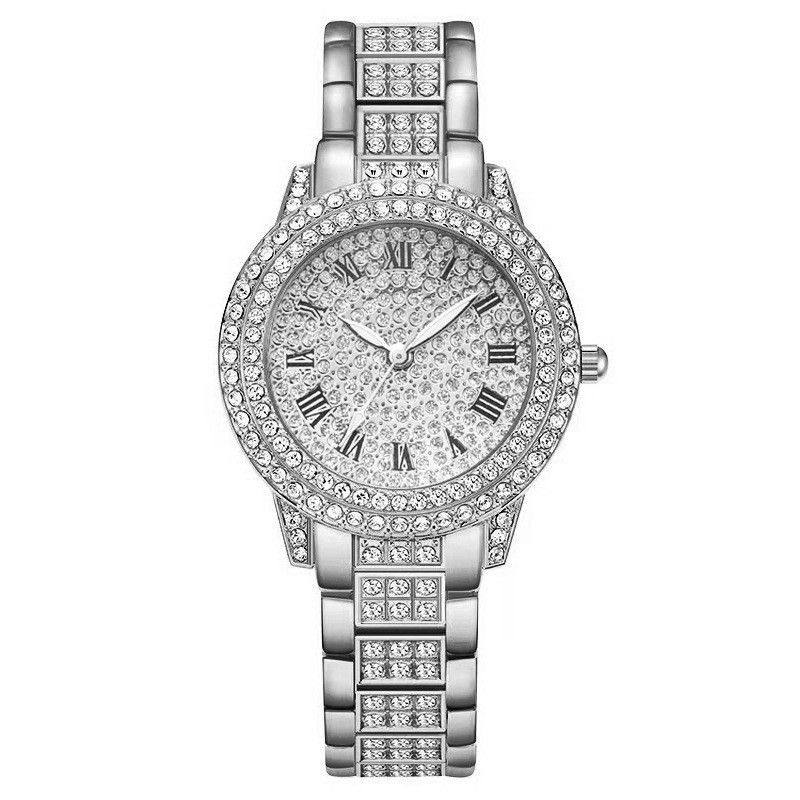 Quartz bracelet watch ladies live with Roman numerals full diamond dial steel band diamond women's watch_voghion.com