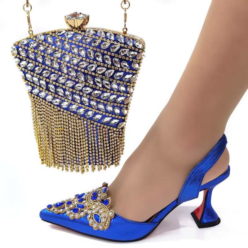 Damenschuhe Schuh- und Taschenset Kombination Nigeria Hochzeit Spitzschuhe Mit Diamant Quaste Clutch_voghion.com