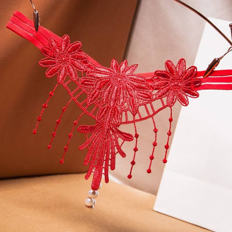 CRAZYLIFE Sexy Women Panties Strings Erotic Open Crotch Lingerie Bead Tassel Woman Underwear Pearl Flower Panty Dropshipping_voghion.com
