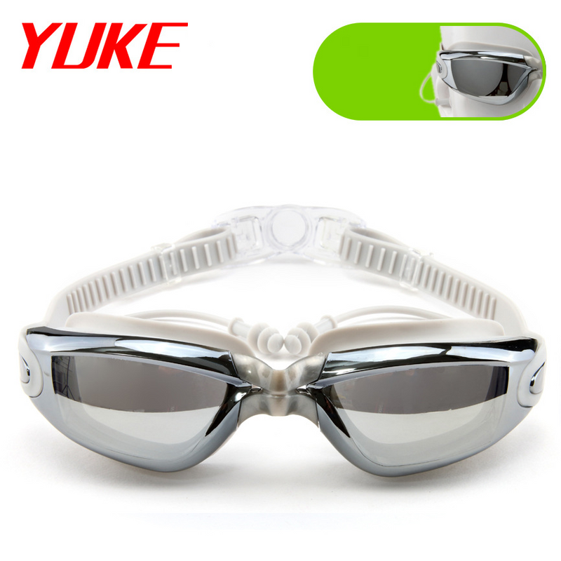 Schwimmbrillen Yuke Schwimmbrille Galvanisierte Antibeschlag-Schwimmbrille mit Ohrstöpseln Flache Schwimmbrille_voghion.com
