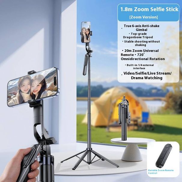 Professional 1.8M Bluetooth Selfie Stick Tripod With Dual Fill Lights & Zoom Remote, Quad-Stable Base For Live Streaming/Vlogging_voghion.com