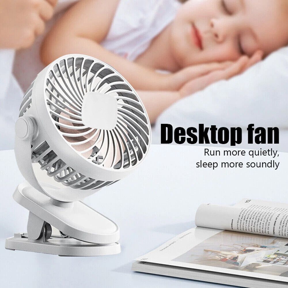 3 Speeds Mini Cooling Fan USB Rechargeable Clip On Desk Baby Stroller Portable_voghion.com