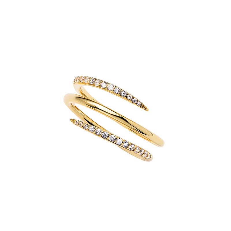 Damenschmuck Eingelegter Zirkon Dreiring-Linienring Leichter Luxus High-End-Design Mode Schlichter Ring Pinky Ring_voghion.com