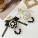 Korean Xiaoxiang Instagram Fengshan Camellia Black and White Pearl Keychain Handmade Fabric Fashion Bow Bag Pendant_voghion.com