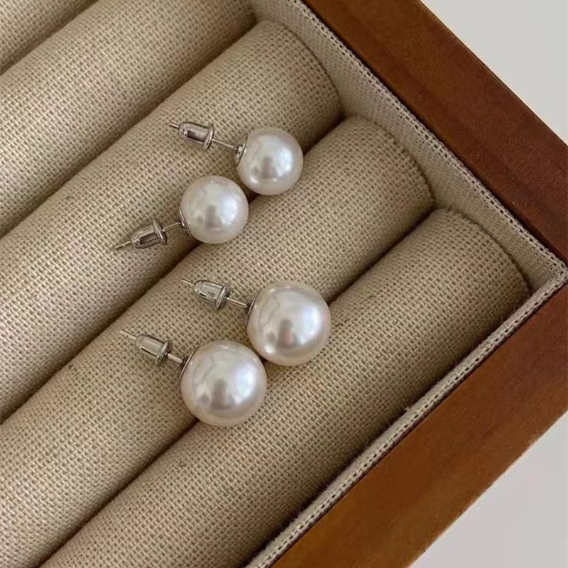 Korean Fever Same Style Silver Genuine Round Strong Light Elegant Shijia Crystal Large Pearl Earrings_voghion.com