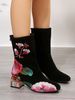 Blumenbestickte, wadenhohe Martin-Stiefel mit dickem Absatz – Herbst/Winter-Mode – Damenschuhe_voghion.com