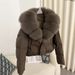 Women's Short Down Jacket With Oversized Fox Fur Collar - Winter Fashion Coat With White Duck Down, Detachable Fur, Loose Fit, Multiple Colors_voghion.com