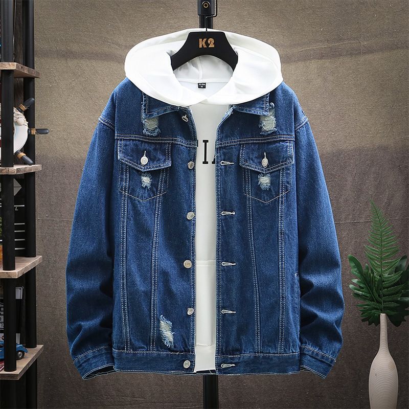 Commercio estero primavera e autunno nuova giacca di jeans strappata per giovani giacca da uomo versatile classica moda casual di tendenza superiore_voghion.com