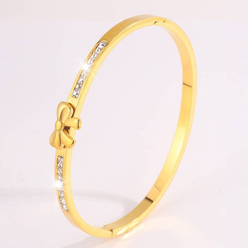 Stainless Steel Butterfly Knot Rhinestone Bracelet, Light Luxury High-end Fashionable Non-fading Open Accessory Bracelet._voghion.com