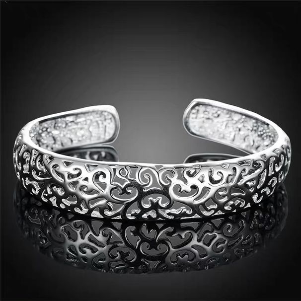 Bracciale in argento puro placcato con piccolo bordo aperto e motivo cavo per donna con stile etnico semplice_voghion.com