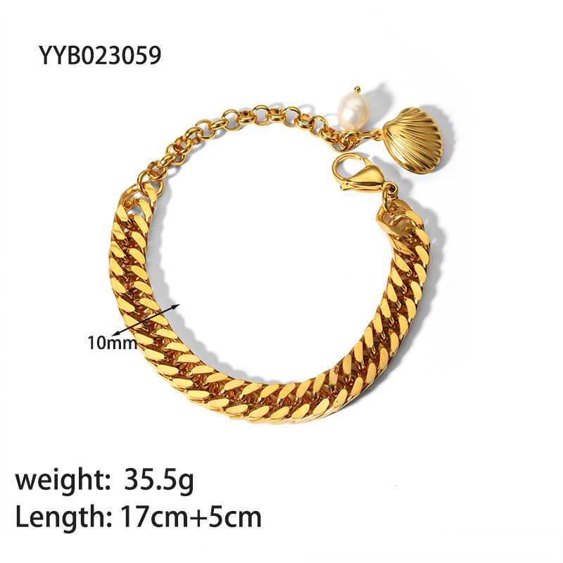 Bracciale in acciaio al titanio con perle d'acqua dolce di alta qualità, in oro cubano Miami, da 10 mm di spessore_voghion.com