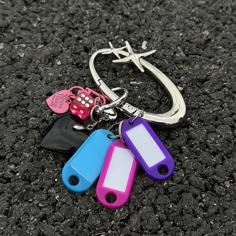Trendiger Cleanfit Dopamine Metall-Schlüsselanhänger – einzigartiger Paar-Schlüsselring für Rucksack- und Taschenzubehör, mehrelementiges Stern- und Herz-Design_voghion.com