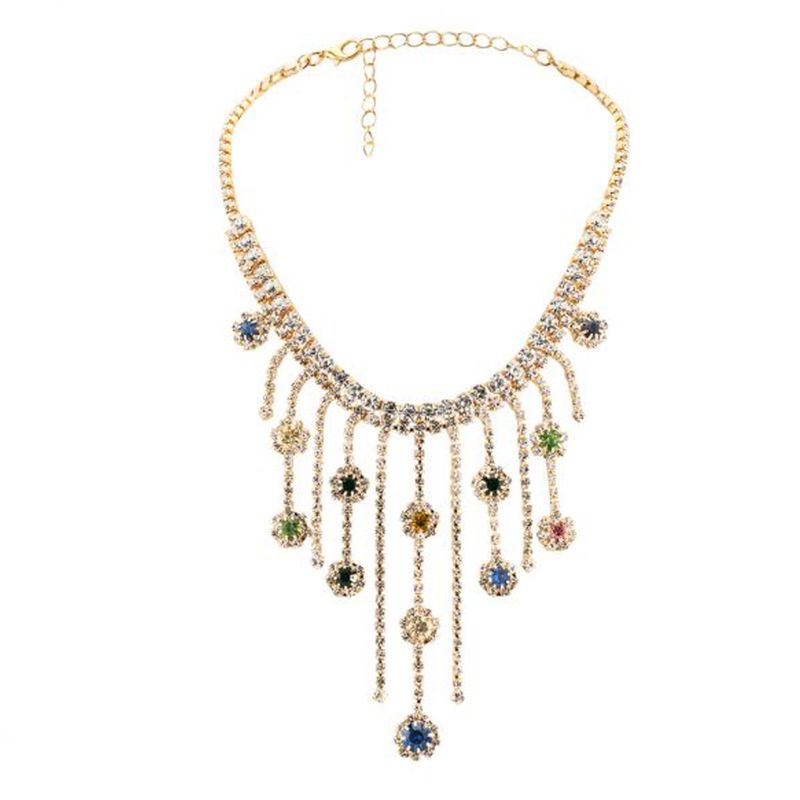 Fashion Niche Full Diamond Fringed Necklace European And American Exaggerated Crystal Rhinestone Collarbone Chain Necklace Women's Necklace_voghion.com
