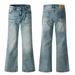 Jeans a zampa blu vintage lavati da uomo e da donna, vestibilità slim, orlo sfilacciato, vita alta, comodi pantaloni in denim di cotone_voghion.com