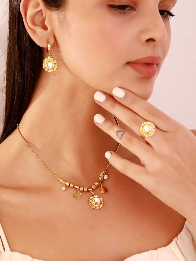 Collana con ciondolo a forma di cuore in zircone in acciaio al titanio, stile esotico, multi-elemento artistico, orecchini da donna, tre_voghion.com