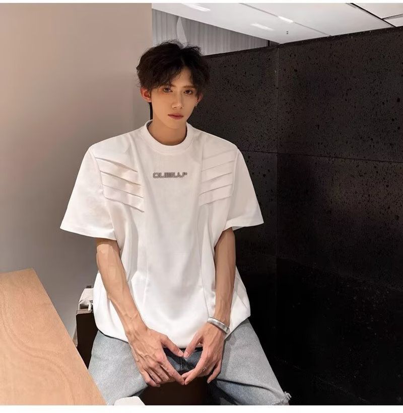 Unbeatable Quality Shoulder Pad Design For Men's Short Sleeved New Korean Version Loose Pure Cotton T-s Couple Trendy Round Neck Base_voghion.com