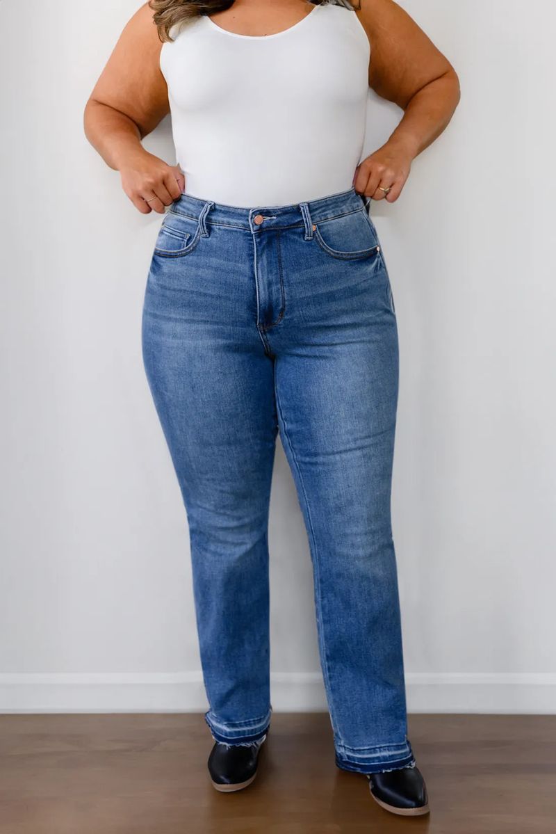 Abbigliamento Donna Nuovi Jeans Donna Pantaloni Donna Pantaloni Dritti Vita Media Elastico Taglia Grande Leggermente Svasati Bordo Sfrangiato_voghion.com