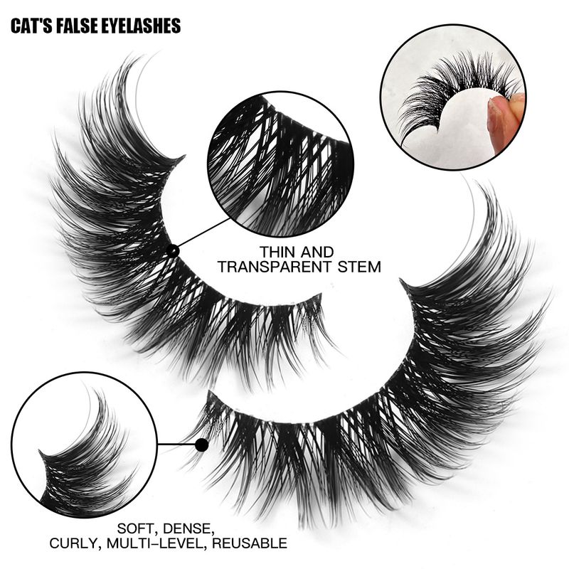 Hot-selling 7 Pairs Fox False Realistic Cat Eye Natural Dense Curled Eyelashes_voghion.com