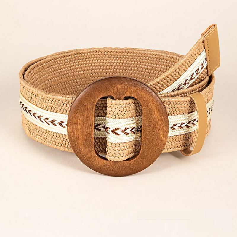 Women Braided Belts Spring And Summer Hot Sale Black Round Wooden Buckle Pp Grass Splicing Black Cloth Strip Women's Belt Versatile Dress Jeans_voghion.com