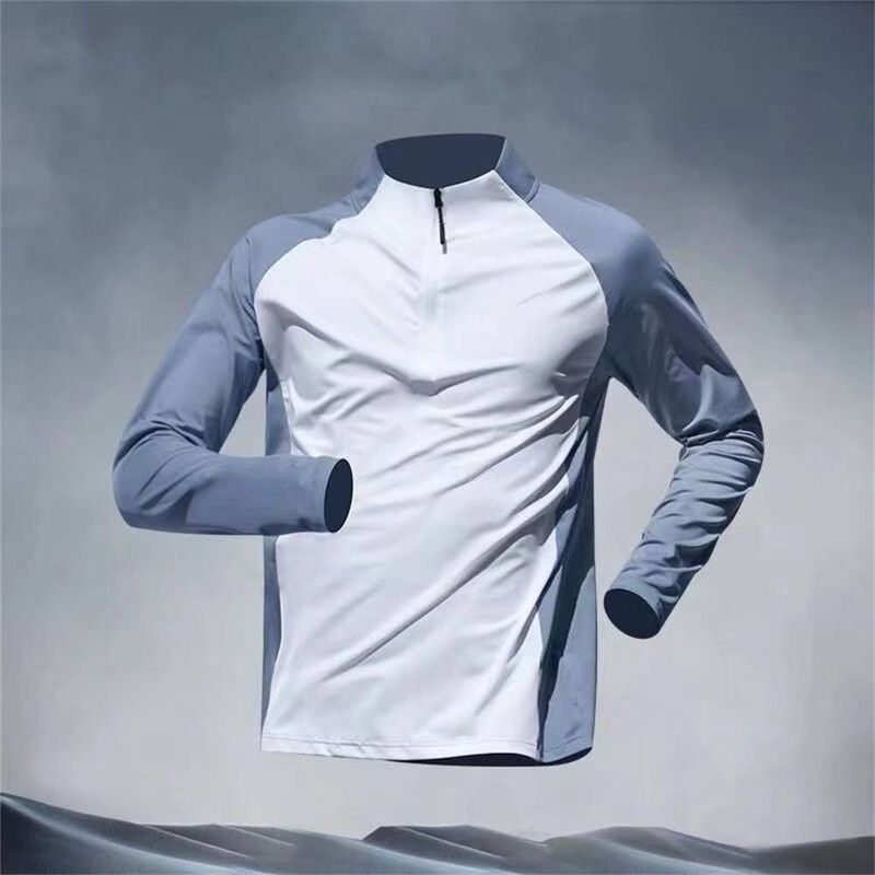 Summer 2025 Fashion Sport Top Tee Training Uniform Sun Protection Clothing Youth Men's Stand Collar Half Zipper Long Sleeve Casual T-Shirt M-4XL_voghion.com