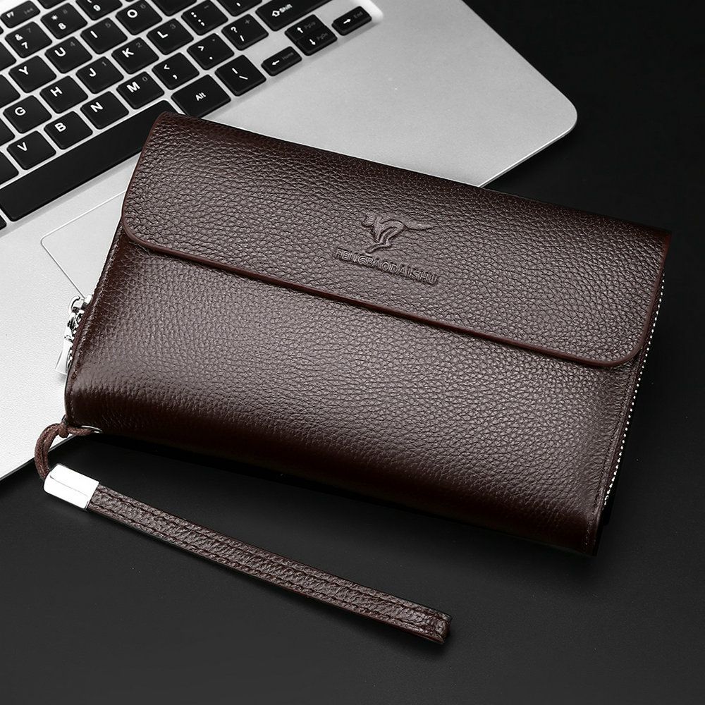 Herren-Clutch aus echtem Leder, Handgelenktasche, Herren-Business, Doppelreißverschluss, tragbar, große Kapazität, Handtasche aus Rindsleder, erste Schicht_voghion.com