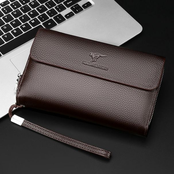 Herren-Clutch aus echtem Leder, Handgelenktasche, Herren-Business, Doppelreißverschluss, tragbar, große Kapazität, Handtasche aus Rindsleder, erste Schicht_voghion.com