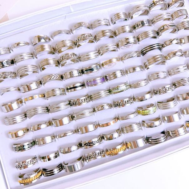 Anello in acciaio inossidabile alla moda, argento, fascia da uomo semplice ed elegante di alta qualità_voghion.com