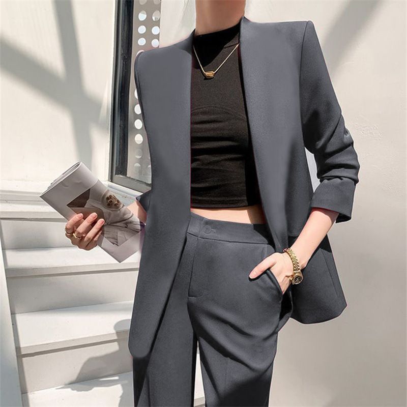 Women's Autumn Blazer Suit Set Two-Piece Outfit Relaxed Fit Casual Jacket & Pants For Petite Ladies In Vibrant Colors_voghion.com