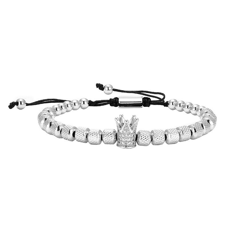 Kupferkrone Titanstahlperlen Ananasperlen Verstellbares gewebtes Herrenarmband_voghion.com