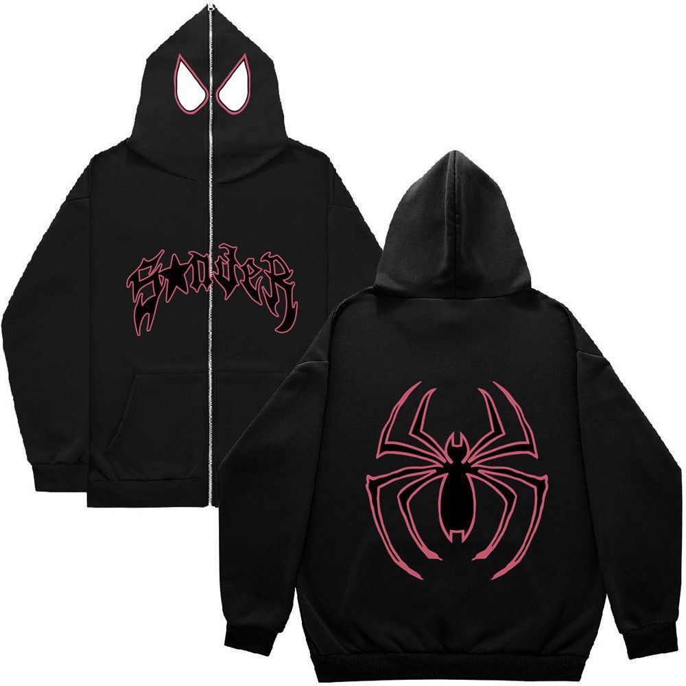 Herrenbekleidung Reißverschluss Hoodie Spinne Retro Muster bedruckt Reißverschluss oben Sweatshirt_voghion.com