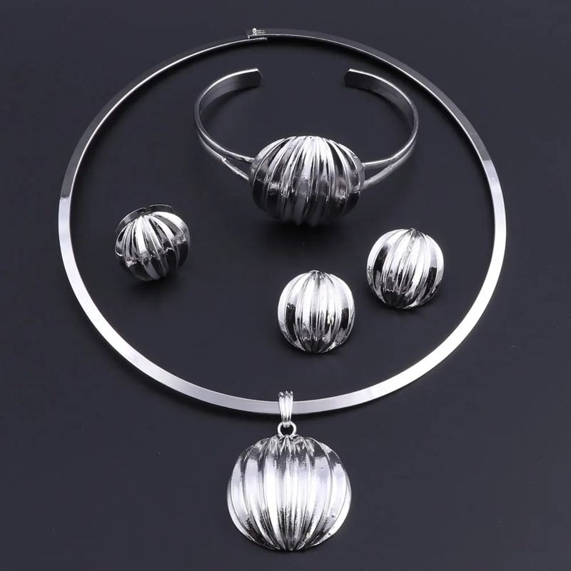 OEOEOS Nieuwe Mode Bal Hanger Ketting Oorbellen Armband Ring Goud Kleur Sieraden Set Vrouwen Bruiloft Accessoires_voghion.com