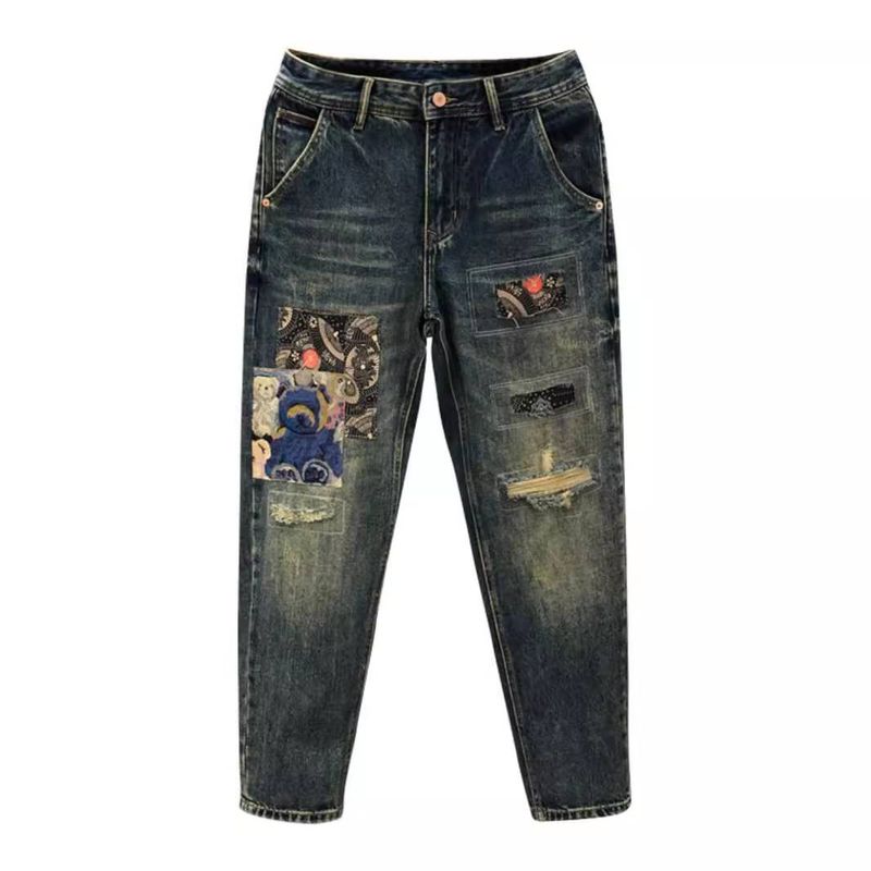 Abbigliamento maschile Marchio di moda di strada alta Jeans retrò con fori larghi Pantaloni harem da uomo Primavera e autunno Nuova tendenza personalità Pantaloni con toppe da uomo_voghion.com
