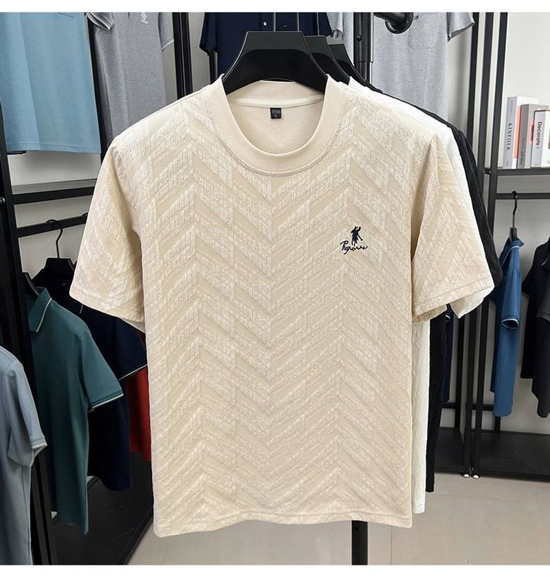 Camiseta de verano para hombre, de alta calidad, de jacquard, de manga corta, cuello redondo, sencilla y versátil, con bordado de poni._voghion.com