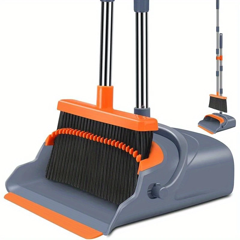 Upgrade The Extra-Long Handle Stand-Up Self-Cleaning Broom And Dustpan Set With Bristles_voghion.com