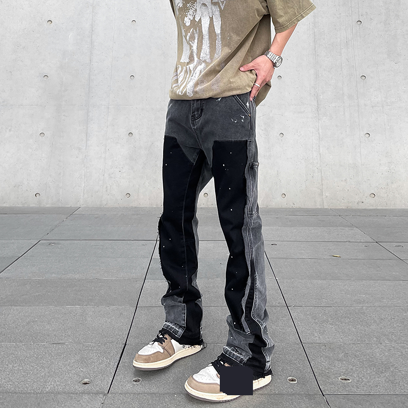 ​​"Men's Distressed Color Block Splash Ink Jeans - Trendy Straight Cut High Street Style Comfort Fit Denim Pants"​​_voghion.com