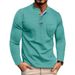 Maglietta Henley a maniche lunghe da uomo - Misto cotone traspirante, t-shirt casual con scollo rotondo e design a blocchi di colore per l'uso quotidiano_voghion.com
