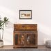 Sliding Door Dog Cage With Partition For Two Puppies, Rustic Brown, 39.37'' W X 25.20'' D X 28.94'' H_voghion.com