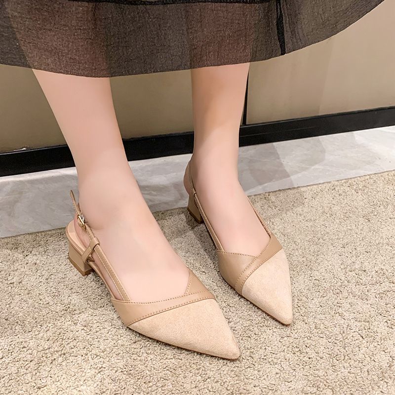 Sandals pointed toe with nude high heels women's new summer chunky shoes_voghion.com