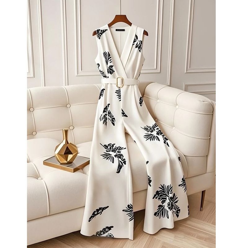 Women's Clothing Loose Feeling Old Money Style Jumpsuit Trousers High Grade Sense Drape White Print Overalls_voghion.com