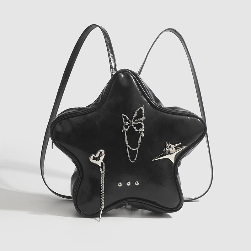 Sommer Neue Pentagramm Metall Schmetterling Herz Anhänger Schwarz Kette Rucksack Millennium frauen Tasche Personalisierte Hundert_voghion.com