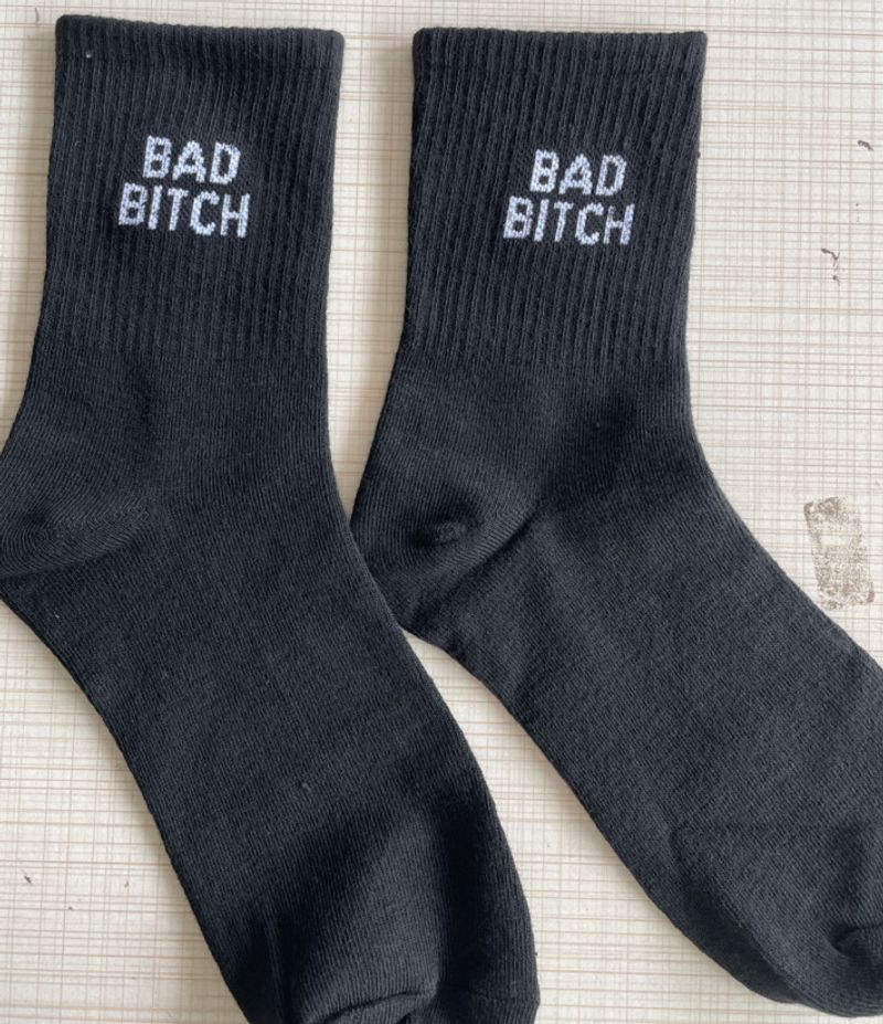 Unisex BAD B ITCH socks Medium socks White socks alphabet socks sub-casual socks_voghion.com