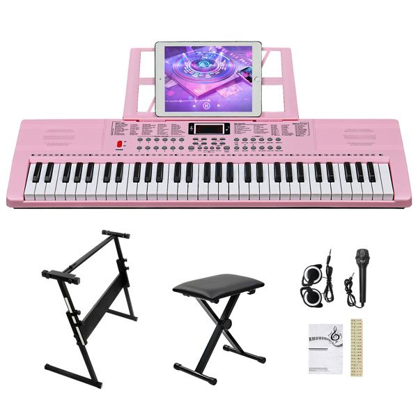 [Do Not Sell on Amazon]GEP-110 61 Key Keyboard with Piano Stand, Piano Bench, Built In Speakers, Headphone, Microphone, Music Rest, LED Screen, 3 Teac_voghion.com