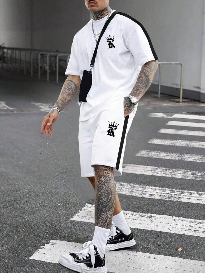 Roupas masculinas camiseta de manga curta shorts sexy confortável solto terno de duas peças_voghion.com