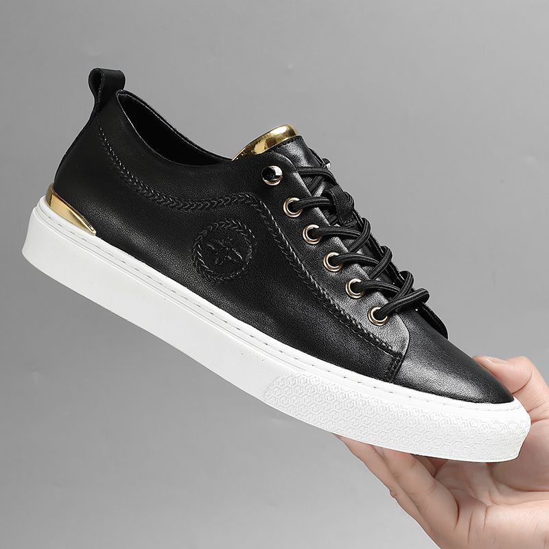 Pantofi sport negri din piele naturală, cu talpă moale și talpă joasă, pentru bărbați, la modă, noi_voghion.com