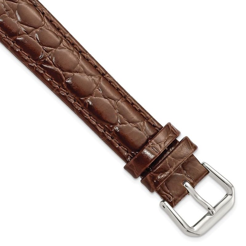 DeBeer 18mm Long Brown Alligator Grain Leather With Silver-tone Buckle 8.5 Inch Watch Band_voghion.com