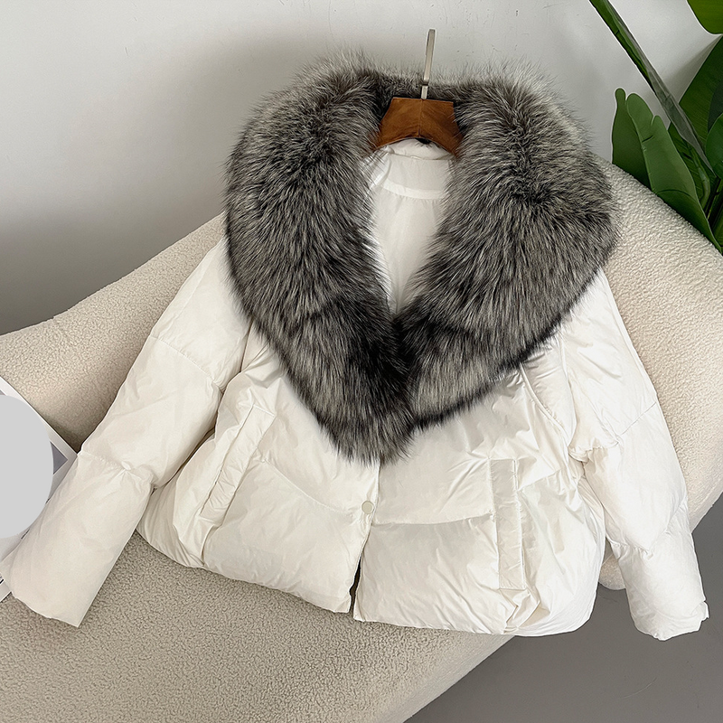 Vêtements pour femmes automne et hiver nouveau manteau de fourrure surdimensionné haut de gamme à col en fourrure veste en duvet de canard blanc à la mode chaude et mince_voghion.com