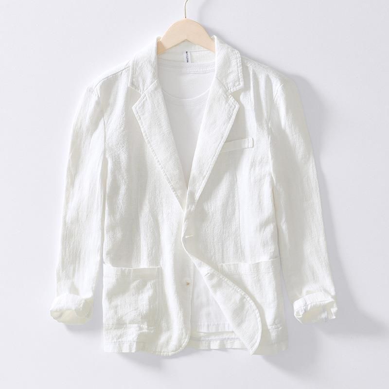 New Men's Business Casual Loose And Fashionable Solid-color Single-layer Cotton And Linen Suit Jacket_voghion.com