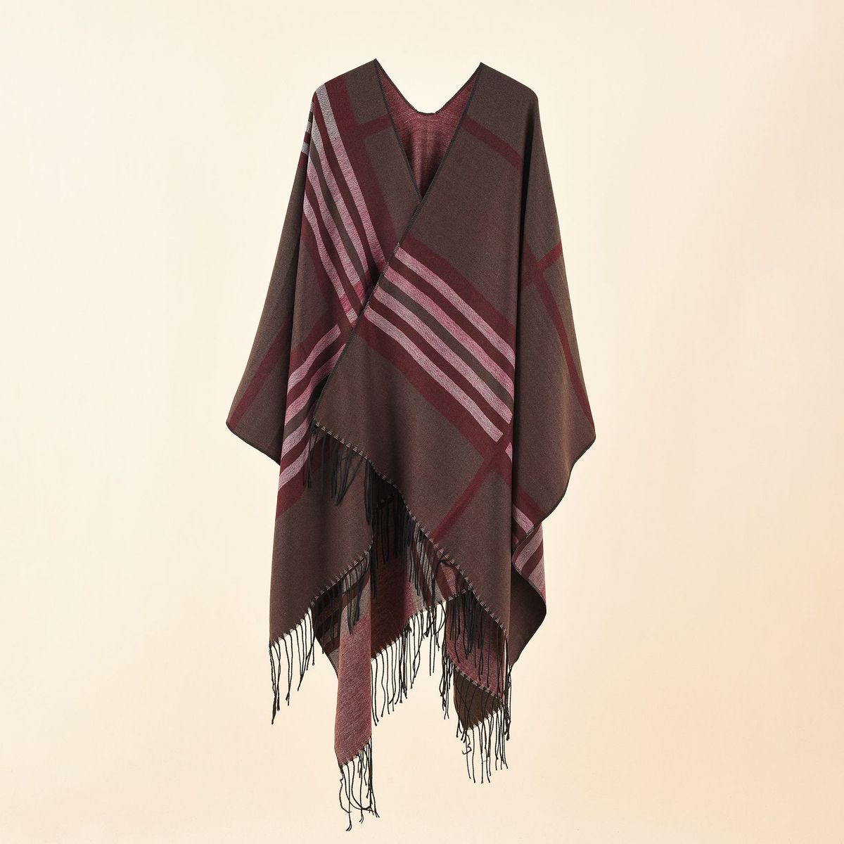 Scialle da donna primavera, autunno e inverno con spacco temperamento, abbinato a strisce di nappe in cashmere oversize, nuovo_voghion.com
